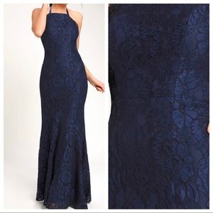 Lulas Every Memory N.Blue Lace Halter Maxi Dress